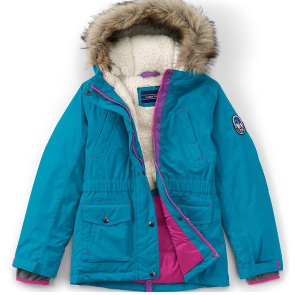 Lands' End Kids' Teal and Magenta Puffer Coat